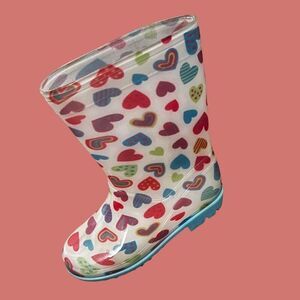 Toddler Wootie White/Colorful Hearts Tall Rain boots Size 9
